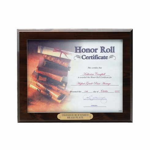 10-1/2X13 PLAQUE, RUBY WOOD FINISH, HOLDS 8-1/2X11 CERTIFICATE