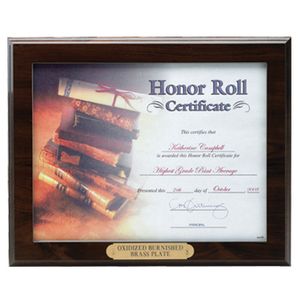 10-1/2 X 13 INCH WALNUT FINISH PLAQUE HOLDS 8-1/2 X 11 INCH CERTIFICATE