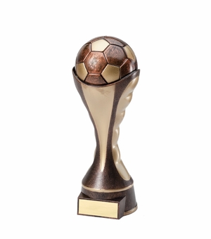 10-1/4" SOCCER BALL SCULPTED HEAVY WEIGHTED PLASTIC TROPHY ANTIQUE GOLD
