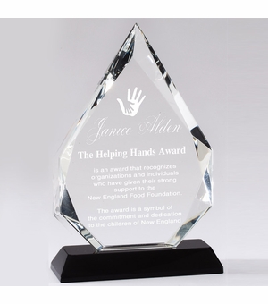 10-1/4 X 6-1/2 INCH ARROWHEAD OPTICAL CRYSTAL AWARD WITH BLACK BASE.