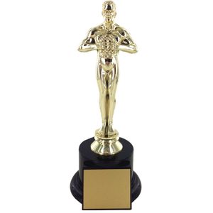 10-3/4 INCH GOLD PLASTIC OSCAR LOOK ALIKE FIGURE TROPHY 