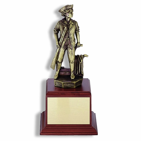10-3/4 INCH MINUTEMAN TROPHY,  ELECTROPLATED IN ANTIQUE BRASS