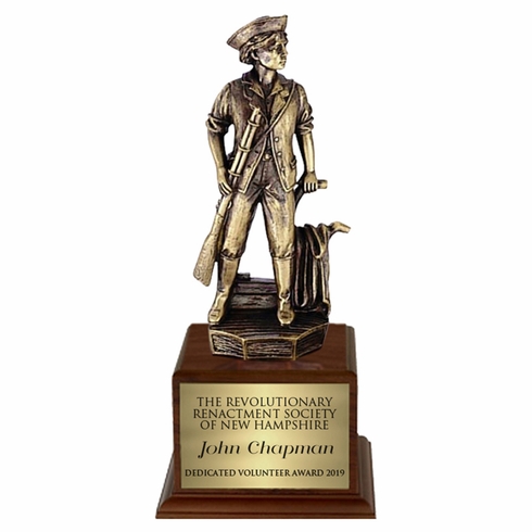 10-3/4 INCH MINUTEMAN TROPHY,  ELECTROPLATED IN ANTIQUE BRASS