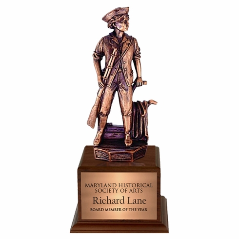 10-3/4 INCH MINUTEMAN TROPHY, ELECTROPLATED IN ANTIQUE BRONZE
