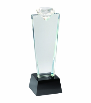 10-3/4 INCH OPTICAL CRYSTAL DIAMOND TOWER AWARD ON BLACK CRYSTAL BASE