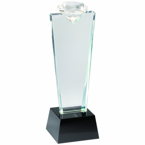 10-3/4 INCH OPTICAL CRYSTAL DIAMOND TOWER AWARD ON BLACK CRYSTAL BASE