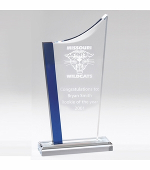 10-3/4" x 1" CLEAR ACRYLIC AWARD SWOOP TOP WITH BLUE SIDES
