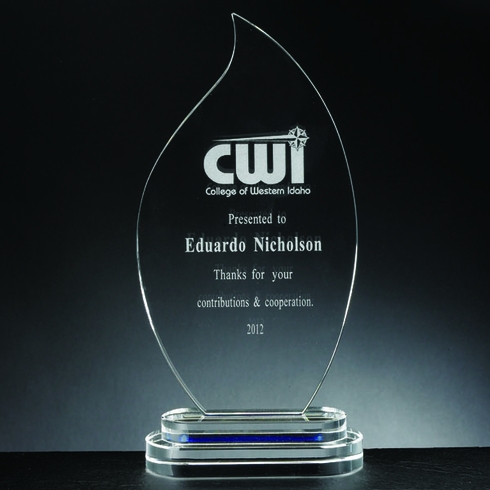 10-3/4 X 5 INCH CRYSTAL FLAME AWARD