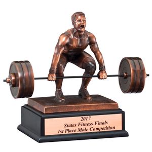 10" DEAD LIFTER TROPHY ANTIQUE BRONZE FINISH ON BLACK BASE