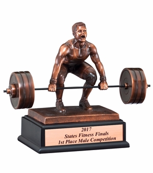10" DEAD LIFTER TROPHY ANTIQUE BRONZE FINISH ON BLACK BASE