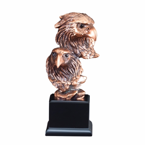 10 INCH BRONZE DOUBLE EAGLE HEAD TROPHY ON BLACK BASE