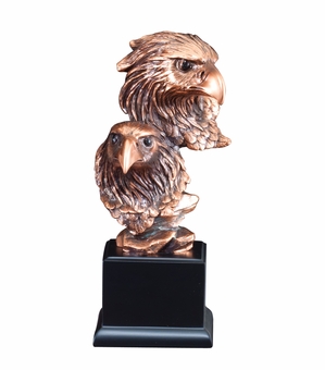 10 INCH BRONZE DOUBLE EAGLE HEAD TROPHY ON BLACK BASE