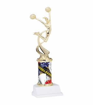 10 INCH CHEERLEADER SPORT MOTION TROPHY ON A WHITE SYNTHETIC BASE