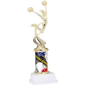 10 INCH CHEERLEADER SPORT MOTION TROPHY ON A WHITE SYNTHETIC BASE