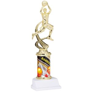 10 INCH FEMALE BASKETBALL SPORT MOTION TROPHY ON A WHITE SYNTHETIC BASE