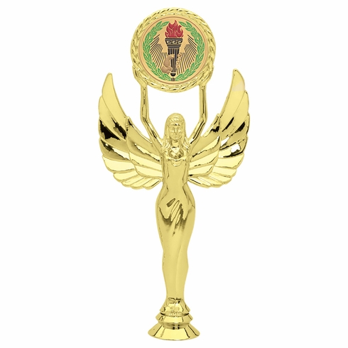  10 INCH GOLD PLASTIC FEMALE VICTORY TROPHY FIGURE-HOLDS 2 INCH INSERT