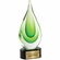 10 INCH HAND BLOWN GREEN GLASS TEAR DROP AWARD ON A BLACK CRYSTAL BASE
