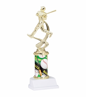 10 INCH MALE BASEBALL SPORT MOTION TROPHY ON A WHITE SYNTHETIC BASE