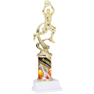 10 INCH MALE BASKETBALL SPORT MOTION TROPHY ON A WHITE SYNTHETIC BASE