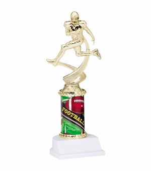 10 INCH MALE FOOTBALL SPORT MOTION TROPHY ON A WHITE SYNTHETIC BASE