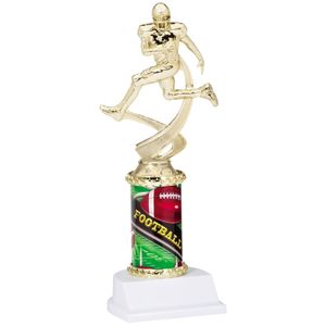 10 INCH MALE FOOTBALL SPORT MOTION TROPHY ON A WHITE SYNTHETIC BASE