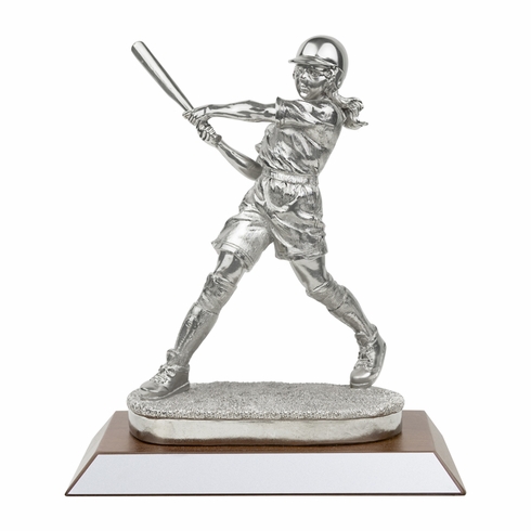 10 INCH SILVER ELECTROPLATED FEMALE SOFTBALL PLAYER TROPHY 