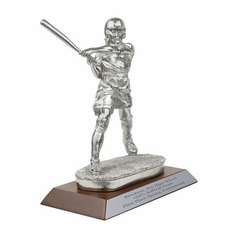 10 INCH SILVER ELECTROPLATED FEMALE SOFTBALL PLAYER TROPHY 