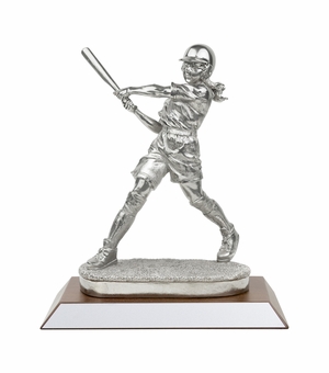 10 INCH SILVER ELECTROPLATED FEMALE SOFTBALL PLAYER TROPHY 