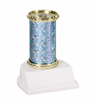 10" STAR SPARKLE COLUMN TROPHY LIGHT BLUE & GOLD SYNTHETIC WHITE BASE 