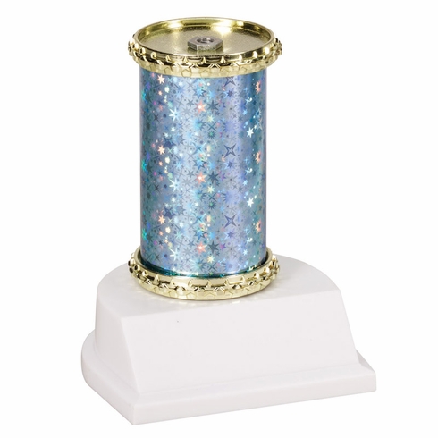 10" STAR SPARKLE COLUMN TROPHY LIGHT BLUE & GOLD SYNTHETIC WHITE BASE 