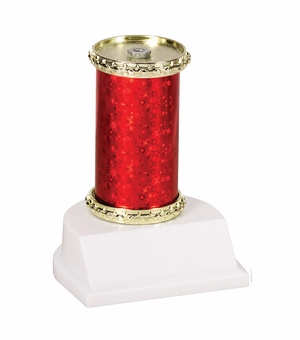 10" STAR SPARKLE COLUMN TROPHY RED & GOLD SYNTHETIC WHITE BASE 