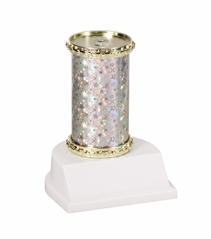 10" STAR SPARKLE COLUMN TROPHY SILVER & GOLD SYNTHETIC WHITE BASE 