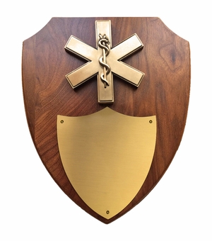 10 X 12 INCH EMT STAR OF LIFE WALNUT VENEER SHIELD PLAQUE