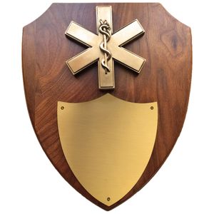 10 X 12 INCH EMT STAR OF LIFE WALNUT VENEER SHIELD PLAQUE