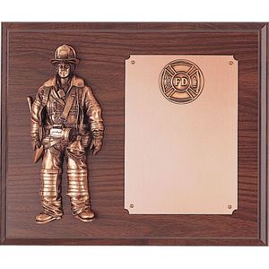 10 X 12 INCH FIREFIGHTER GENUINE WALNUT PLAQUE WITH BRONZE PLATE
