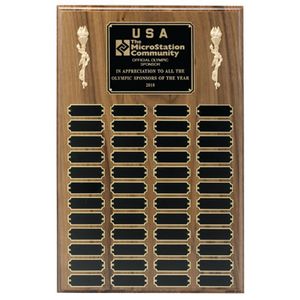10 X 15 INCH MULTIPLE PLATE WALNUT PLAQUE WITH 24 BLACK SCREENED PLATES
