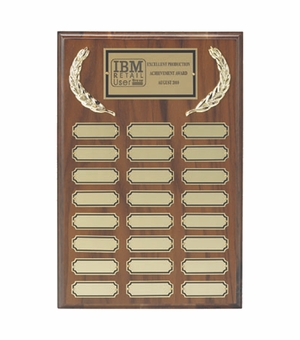 10 x 15 INCH PERPETUAL WALNUT PLAQUE WITH BLACK TRIM AND GOLD PLATES-24 PLATES