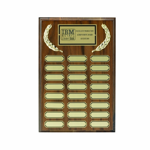10 X 15 MULTIPLE PLATE GENUINE WALNUT PLAQUE WITH SATIN BRASS SILKSCREENED PLATES