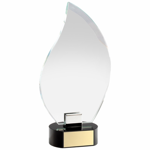 10 x 5 INCH OPTICAL CRYSTAL FLAME AWARD ON BLACK CRYSTAL BASE