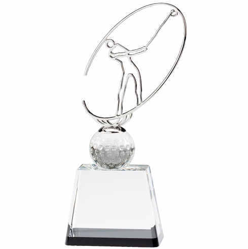 10" x 5" MODERN METAL GOLFER ON CRYSTAL BASE TROPHY