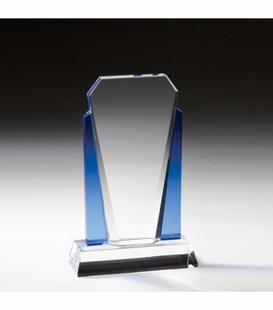10 x 6 INCH OPTICAL CRYSTAL SHIELD SHAPE WITH BLUE TRIM