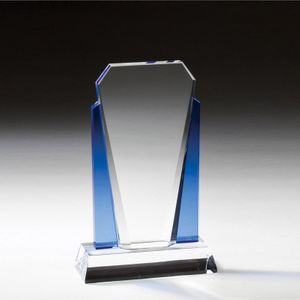 10 x 6 INCH OPTICAL CRYSTAL SHIELD SHAPE WITH BLUE TRIM