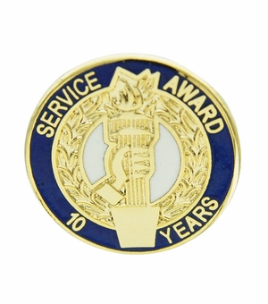 3/4 Inch in Diameter 10 Year Service Award Pin without Crystal