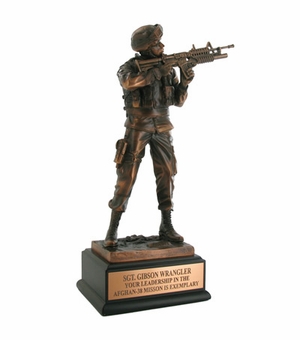 11-1/2 INCH ARMY SOLDIER TROPHY, ELECTROPLATED IN BRONZE