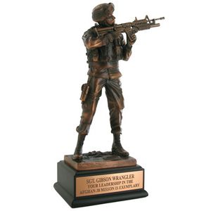11-1/2 INCH ARMY SOLDIER TROPHY, ELECTROPLATED IN BRONZE