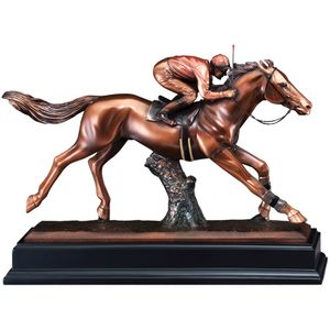 11-1/2 INCH ELECTROPLATED BRONZE JOCKEY ON RACING HORSE TROPHY