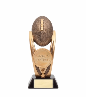 11-1/2 INCH FANTASY FOOTBALL TROPHY ANTIQUE GOLD RESIN FINISH ON BLACK BASE
