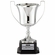 11-1/2 INCH POLISHED SILVER ITALIAN TROPHY CUP ON EBONY FINISH WOOD BASE