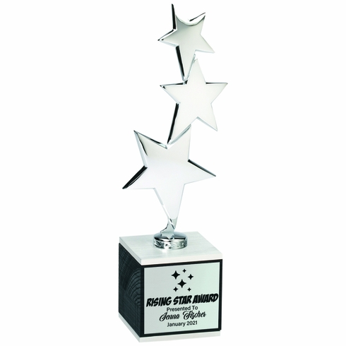 11-1/4 INCH BRIGHT SILVER DIE CAST METAL THREE STARS TROPHY