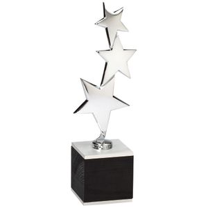11-1/4 INCH BRIGHT SILVER DIE CAST METAL THREE STARS TROPHY